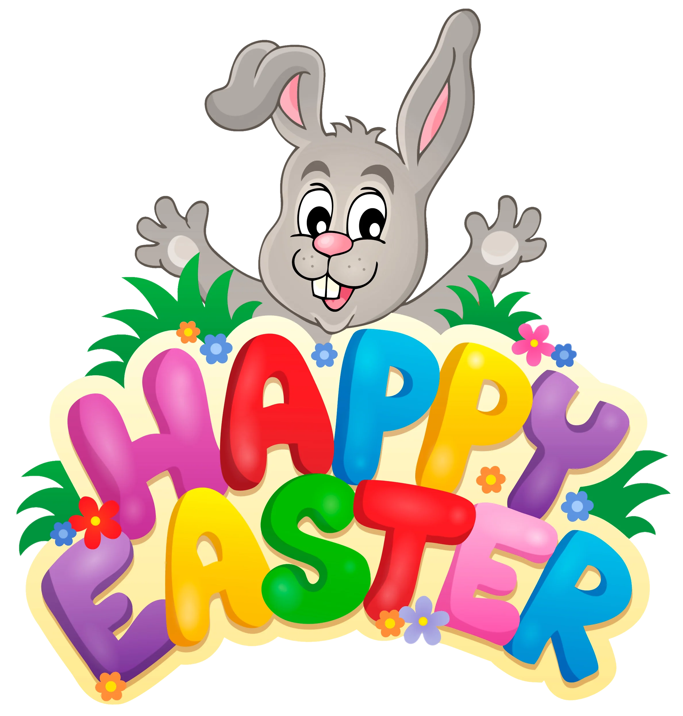 Playful Easter Bunny and Colorful Happy Easter Cartoon Clipart Design