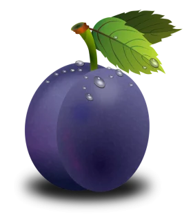 Realistic Deep Purple Plum Clipart Illustration with Water Droplets and Leaf