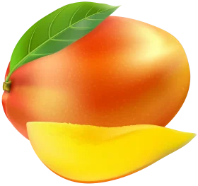 Realistic Digital Mango Clipart with Glossy Texture and Fresh Green Leaf