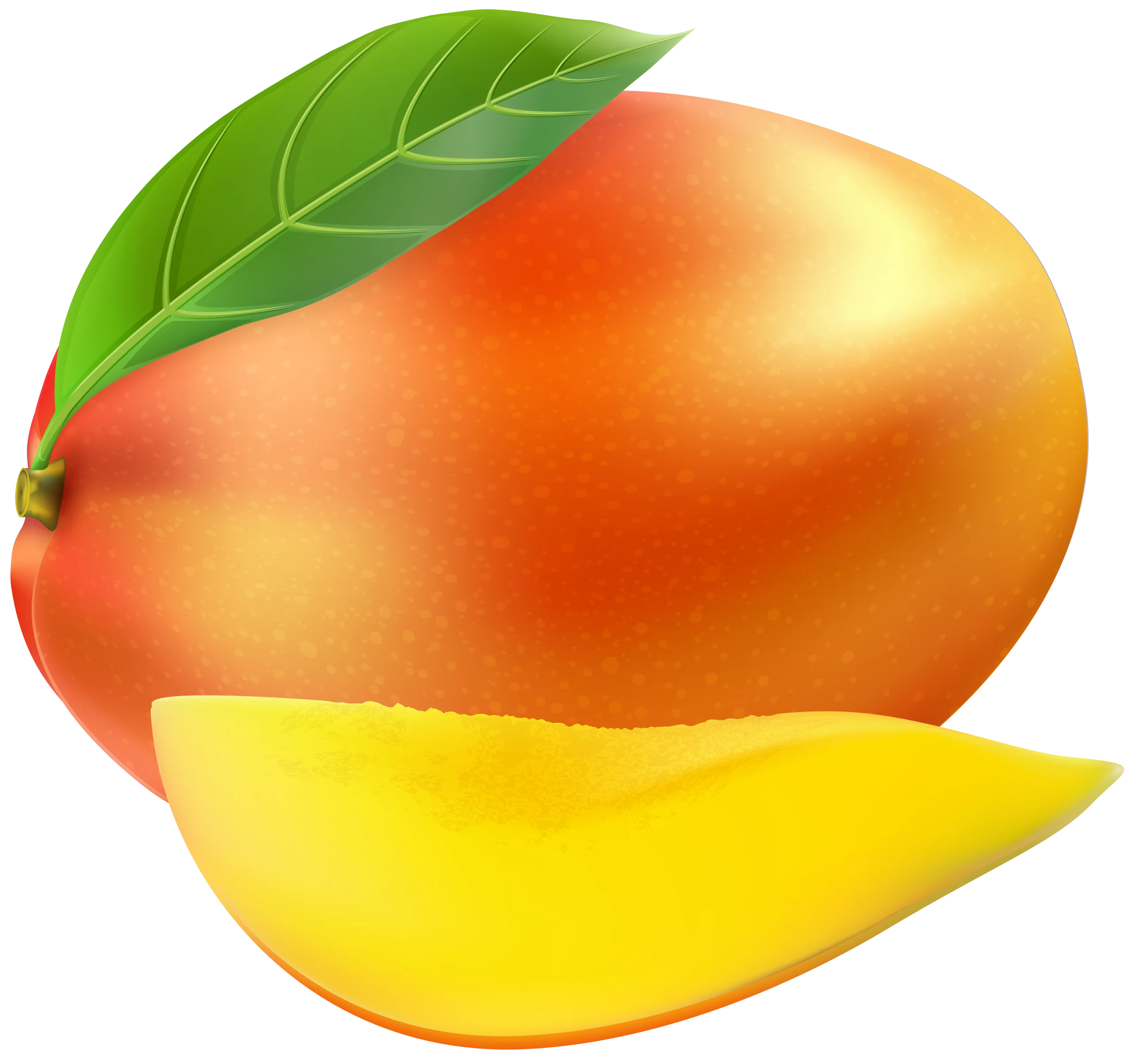Realistic Digital Mango Clipart with Glossy Texture and Fresh Green Leaf