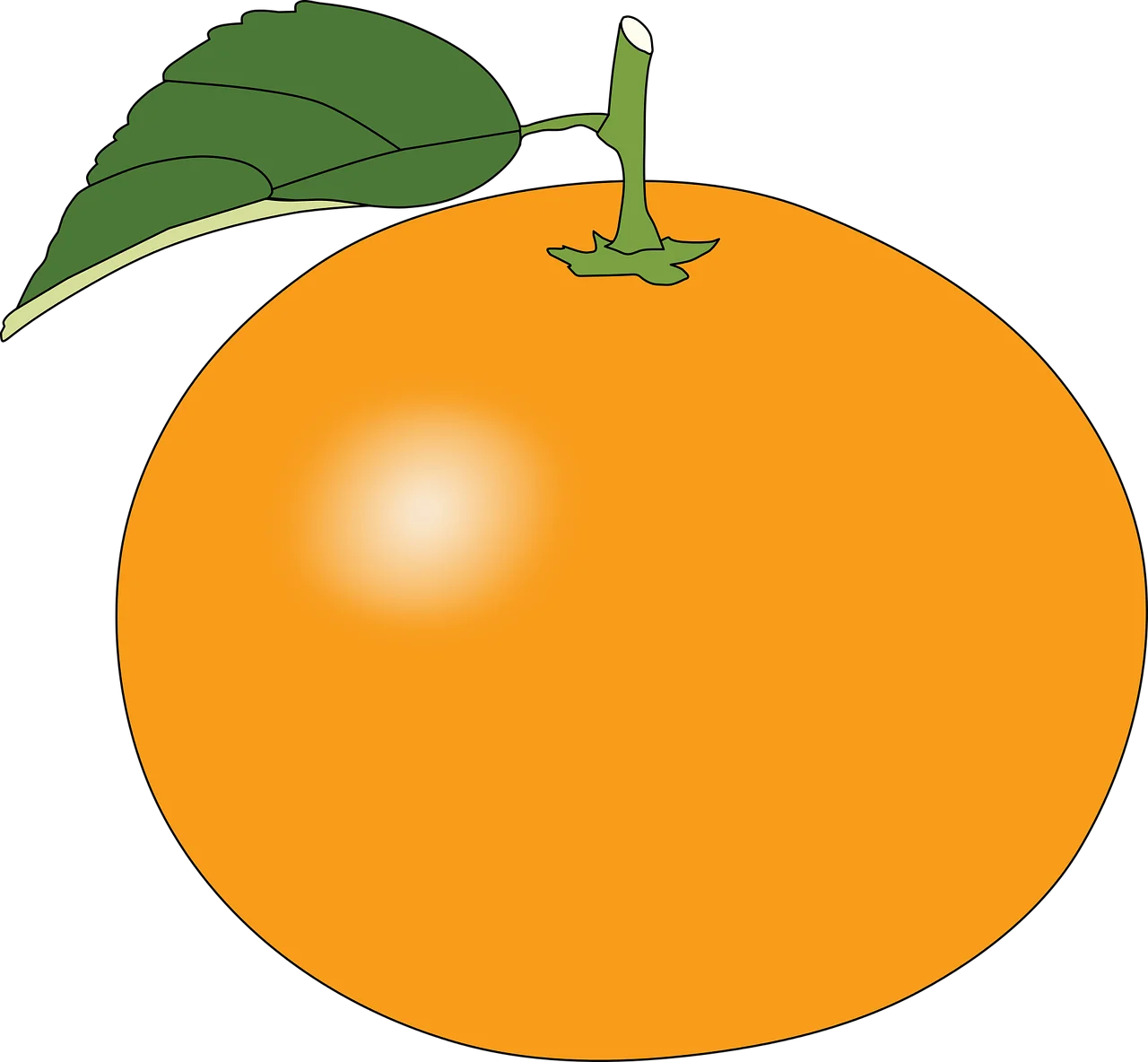 Realistic Orange Fruit Clipart with Fresh Green Leaf and Glossy Surface