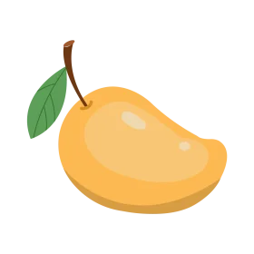 Ripe Golden Mango Clipart with Glossy Leaf on Minimalist Background