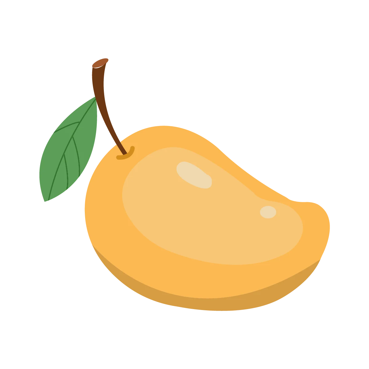 Ripe Golden Mango Clipart with Glossy Leaf on Minimalist Background