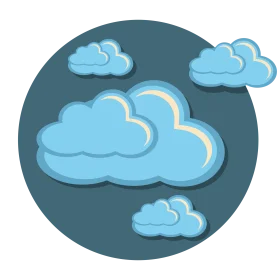 Serene Blue Sky Soft Clouds Clipart Illustration in Circular Design