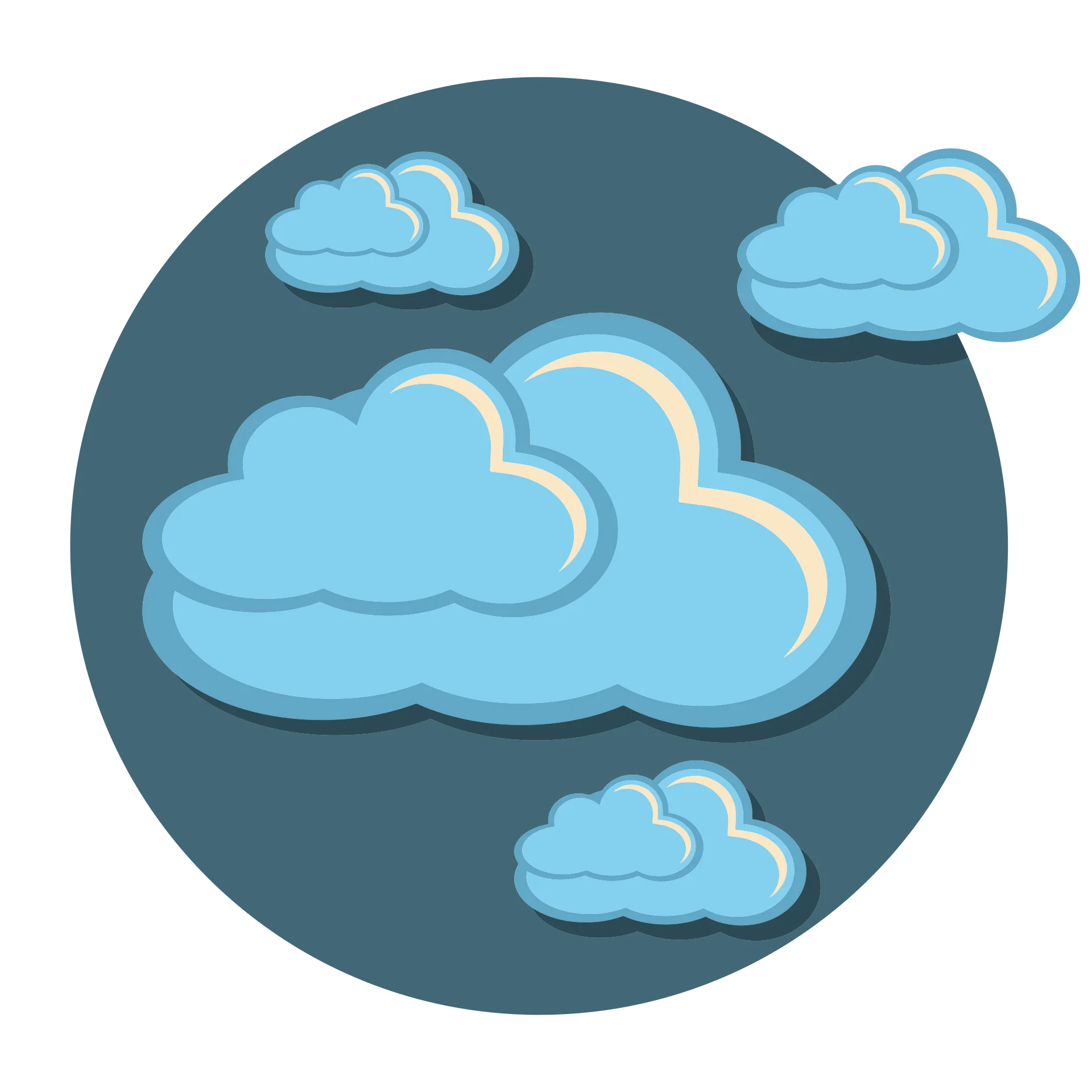 Serene Blue Sky Soft Clouds Clipart Illustration in Circular Design