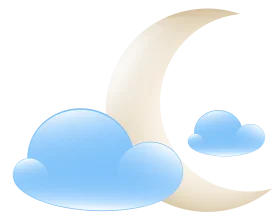 Serene Pastel Sky with Soft Clouds and Crescent Moon Clipart Design