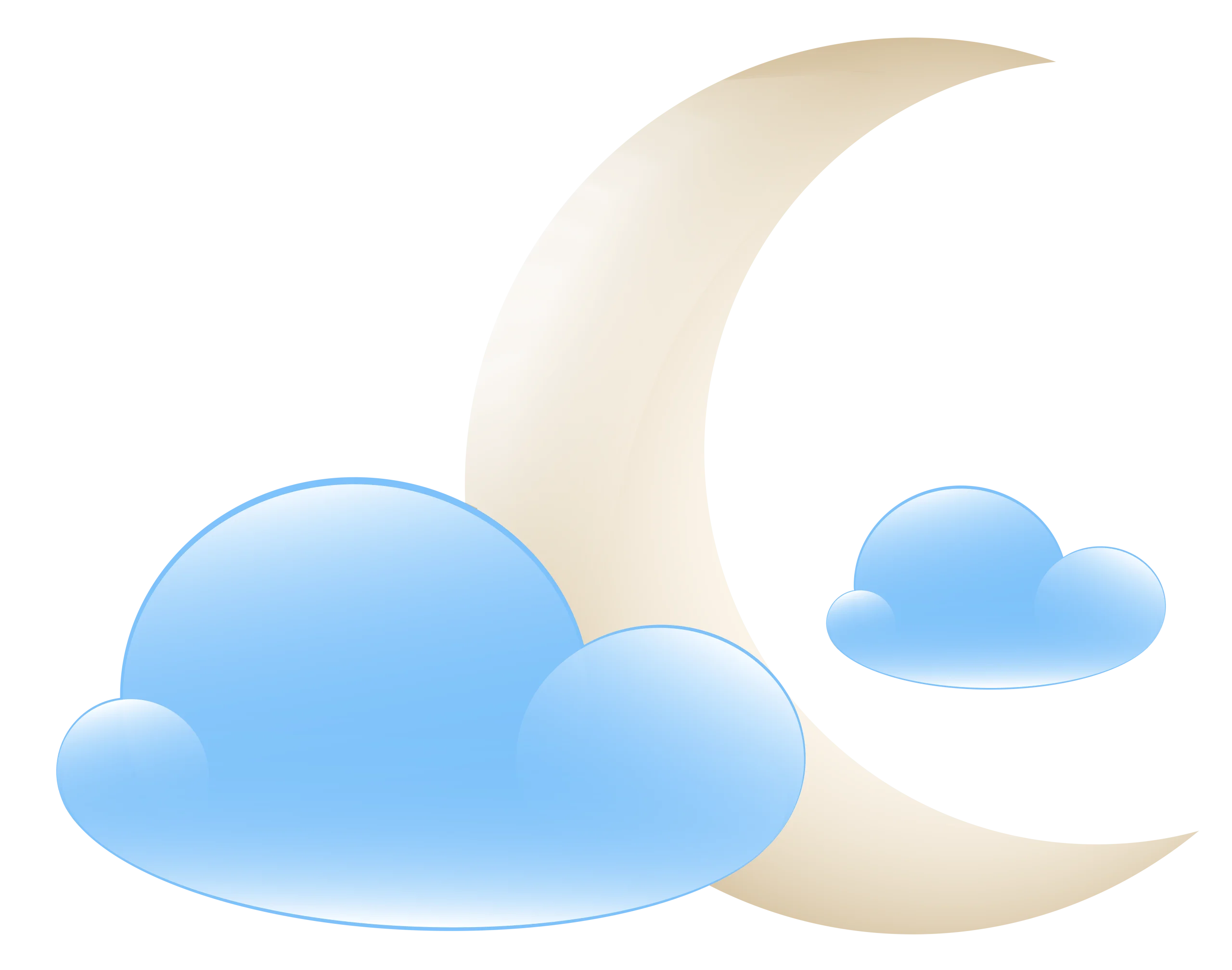 Serene Pastel Sky with Soft Clouds and Crescent Moon Clipart Design