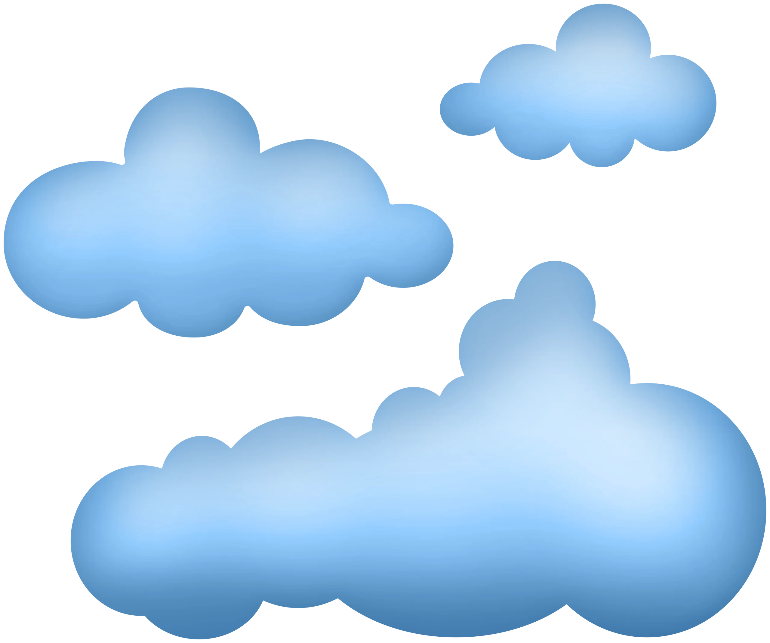 Soft Blue Sky Companions: A Whimsical Cloud Clipart Collection of Various Sizes