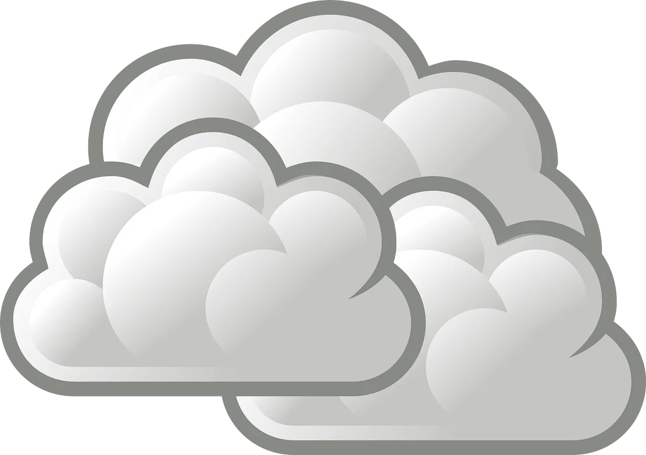 Soft Gray Overlapping Cloud Clipart Illustration with Subtle Shading