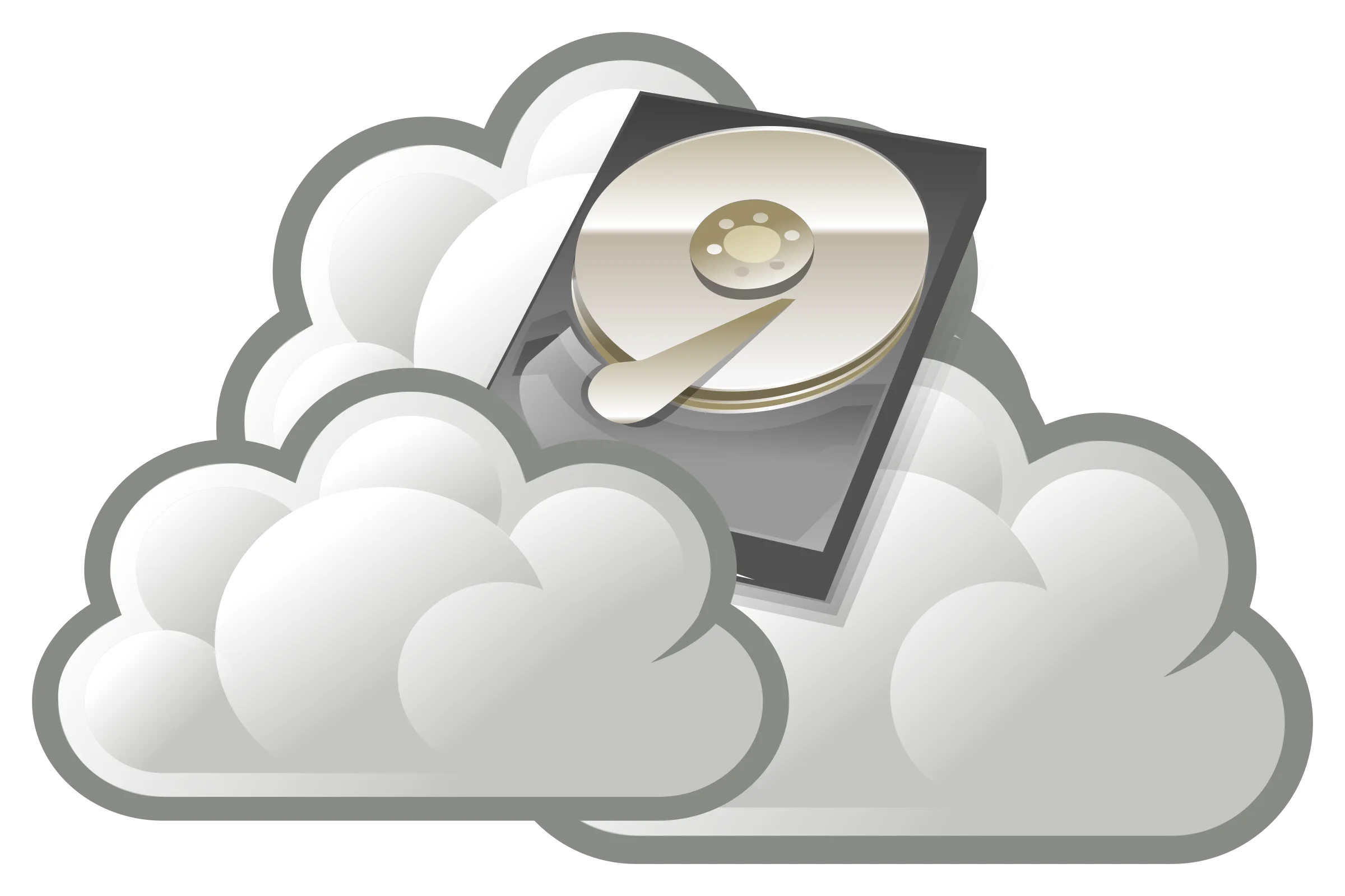 Stylized Cloud Storage Technology Clipart with Glossy Disk Icon