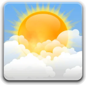 Sunny Day Illustration: Fluffy Clouds and Radiant Sunshine Clipart Design