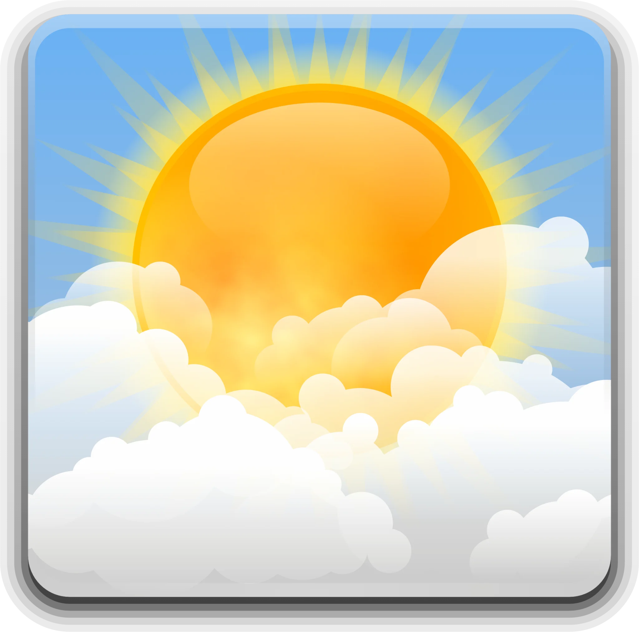 Sunny Day Illustration: Fluffy Clouds and Radiant Sunshine Clipart Design