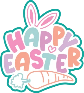 Whimsical Pastel Happy Easter Bunny Ears and Carrot Clipart Design