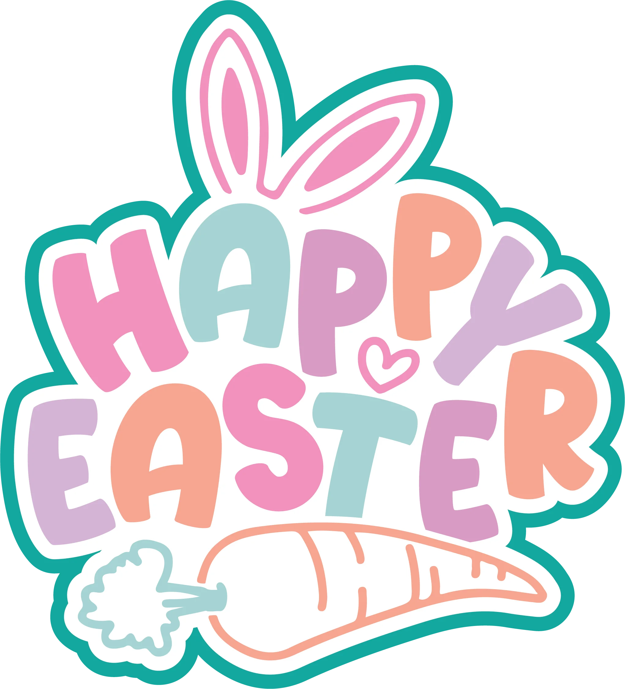 Whimsical Pastel Happy Easter Bunny Ears and Carrot Clipart Design