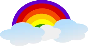 Whimsical Rainbow Arch and Fluffy Clouds Cartoon Clipart Scene