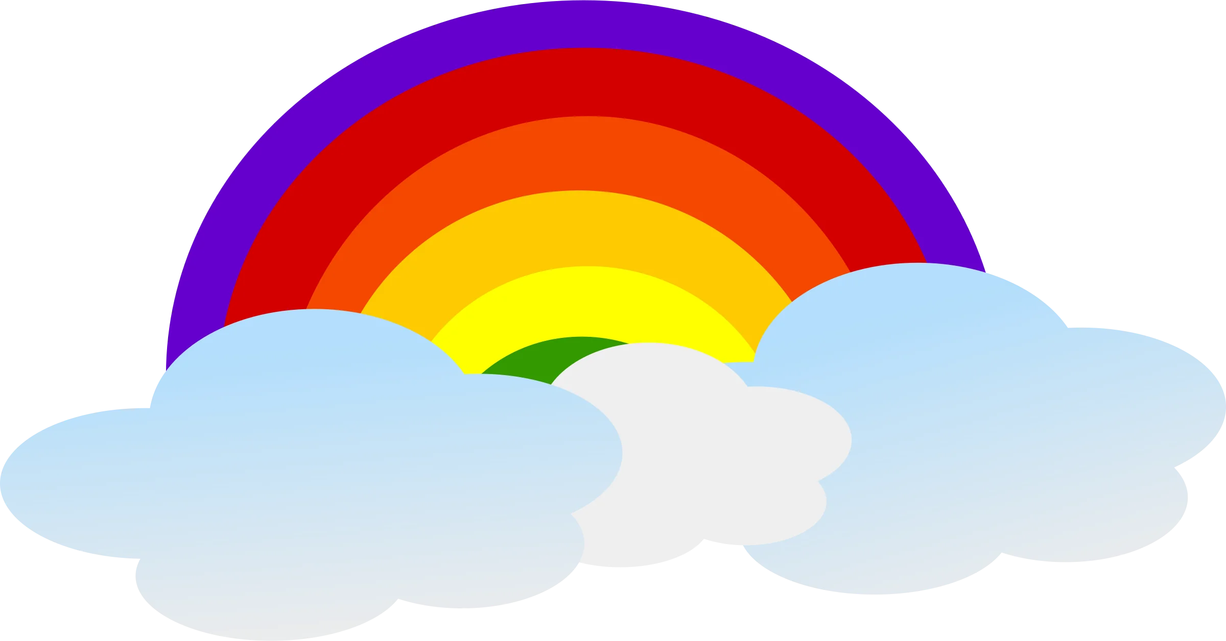 Whimsical Rainbow Arch and Fluffy Clouds Cartoon Clipart Scene