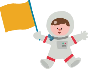 Adorable Cartoon Astronaut Clipart Exploring Space with Cheerful Flag