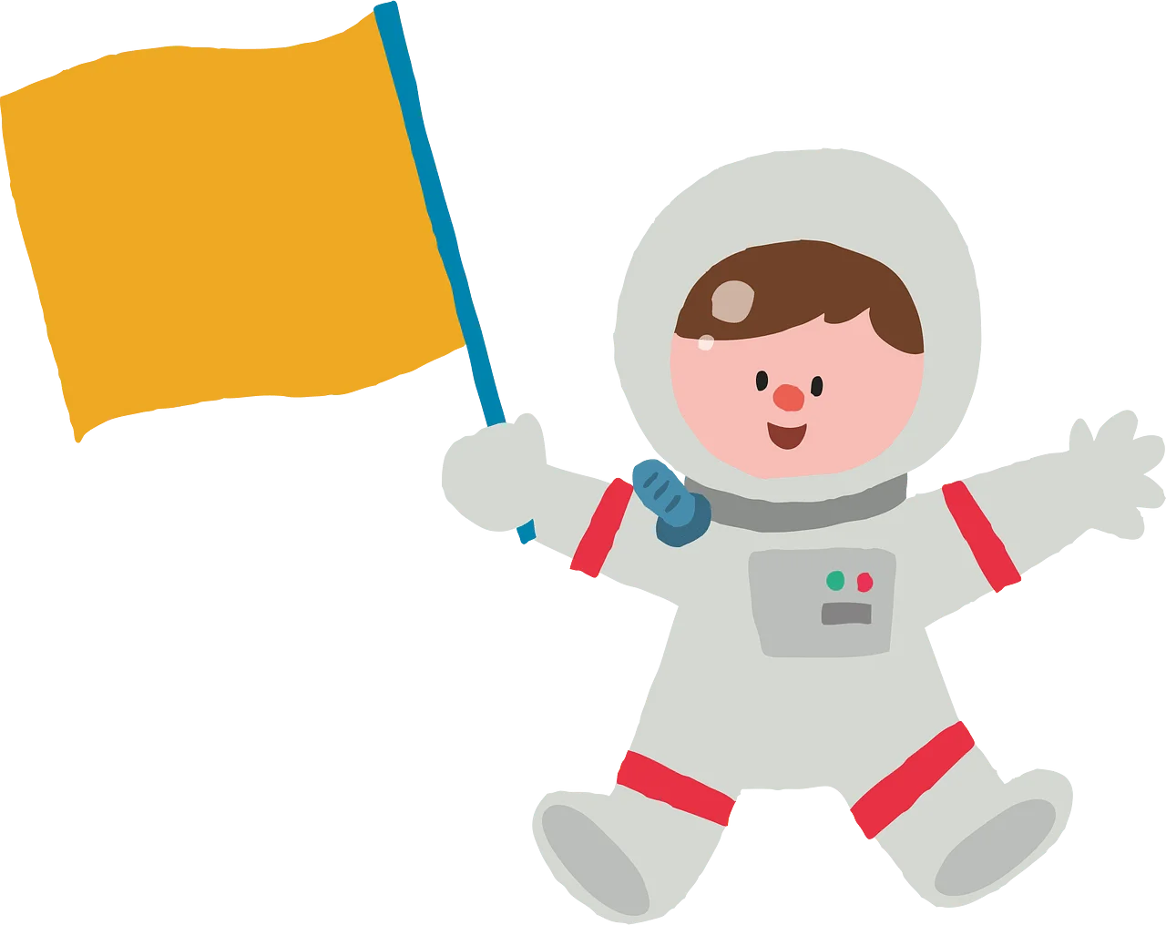 Adorable Cartoon Astronaut Clipart Exploring Space with Cheerful Flag