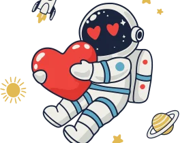 Adorable Space Explorer Holding Heart-Shaped Love in Cosmic Clipart Design