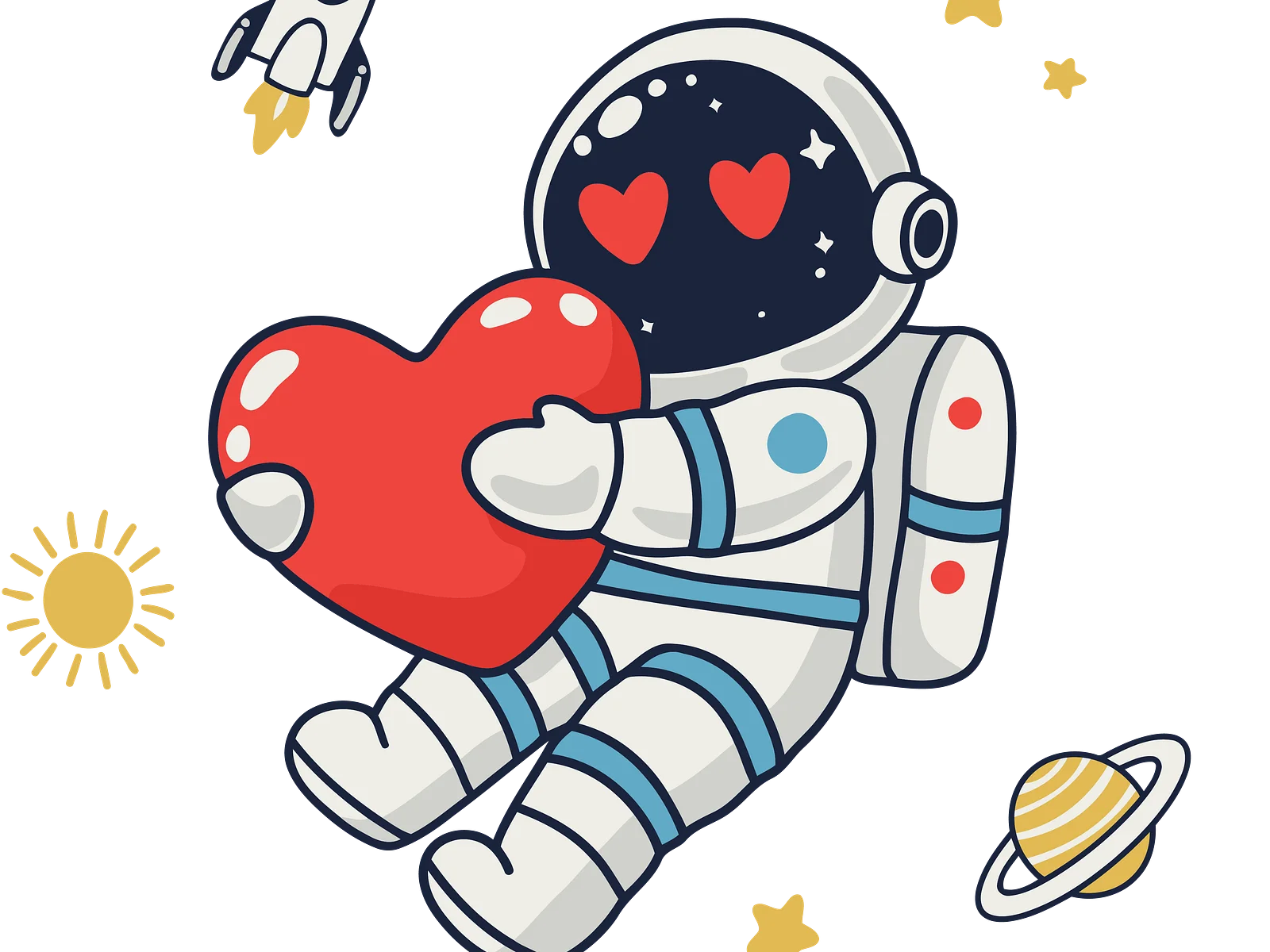 Adorable Space Explorer Holding Heart-Shaped Love in Cosmic Clipart Design