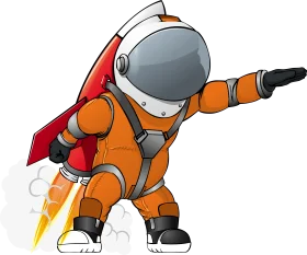 Adventurous Space Explorer Rocket Propulsion Cartoon Astronaut Clipart Design