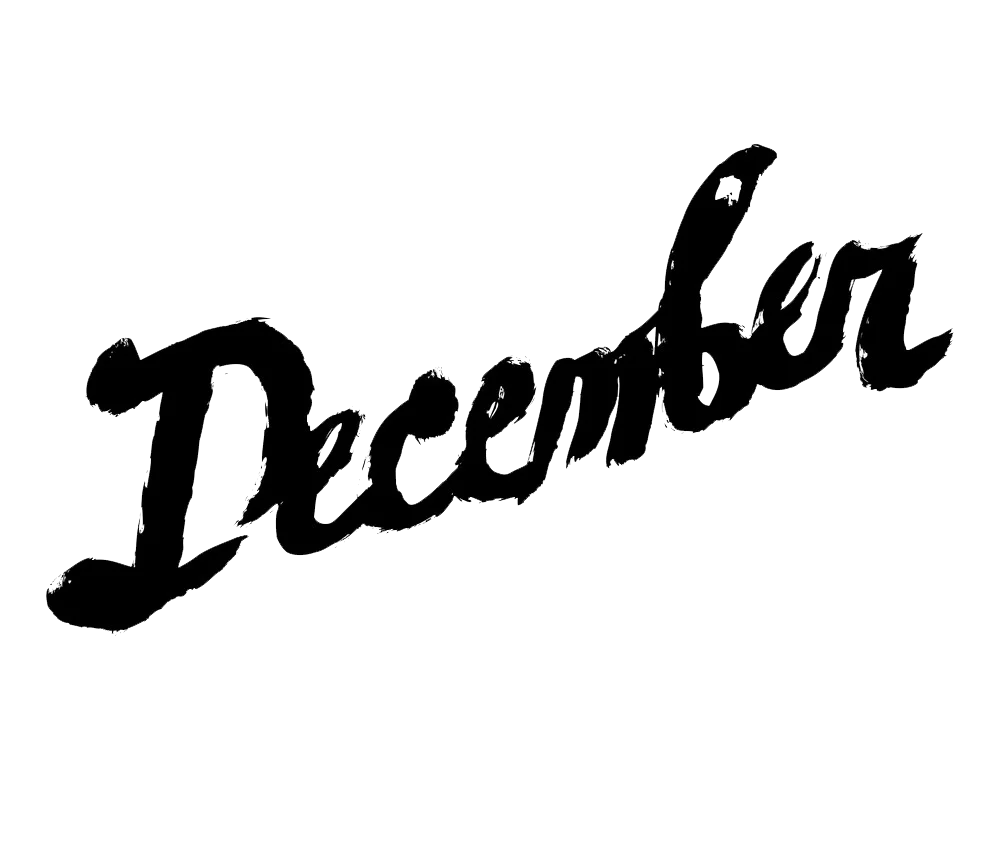 Elegant Black Handwritten December Calligraphy Clipart Design with Flowing Script