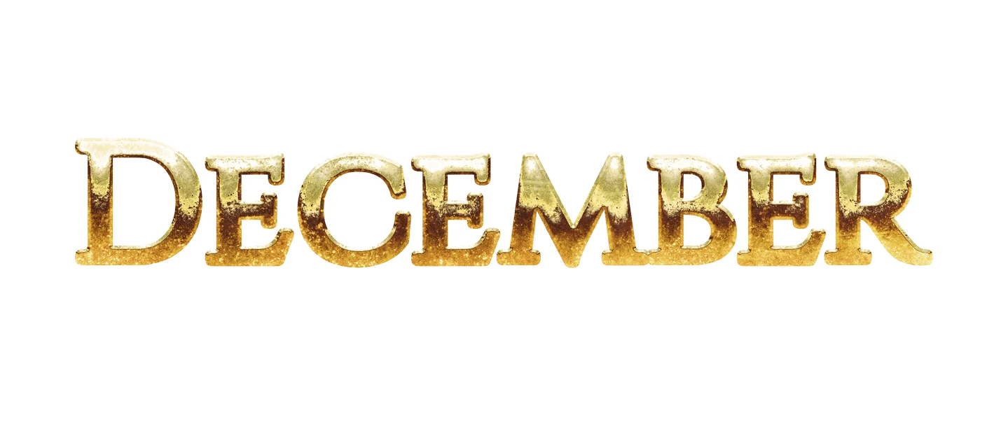 Elegant Golden Metallic December Lettering Clipart with Luxurious Typography