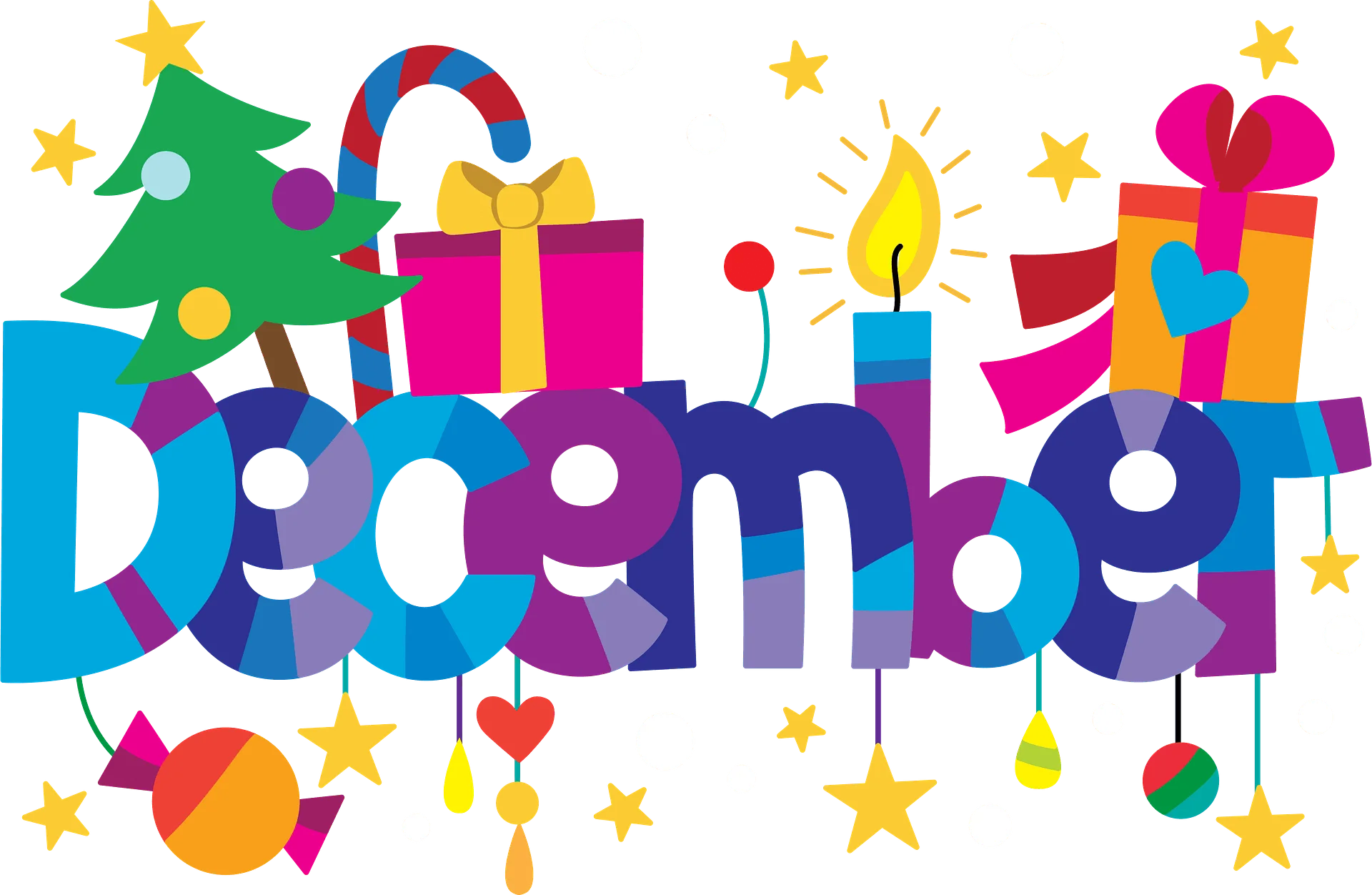 Festive December Celebration Clipart with Colorful Holiday Elements