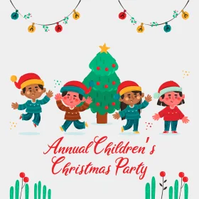 Festive December Clipart: Annual Children's Christmas Party Celebration Scene