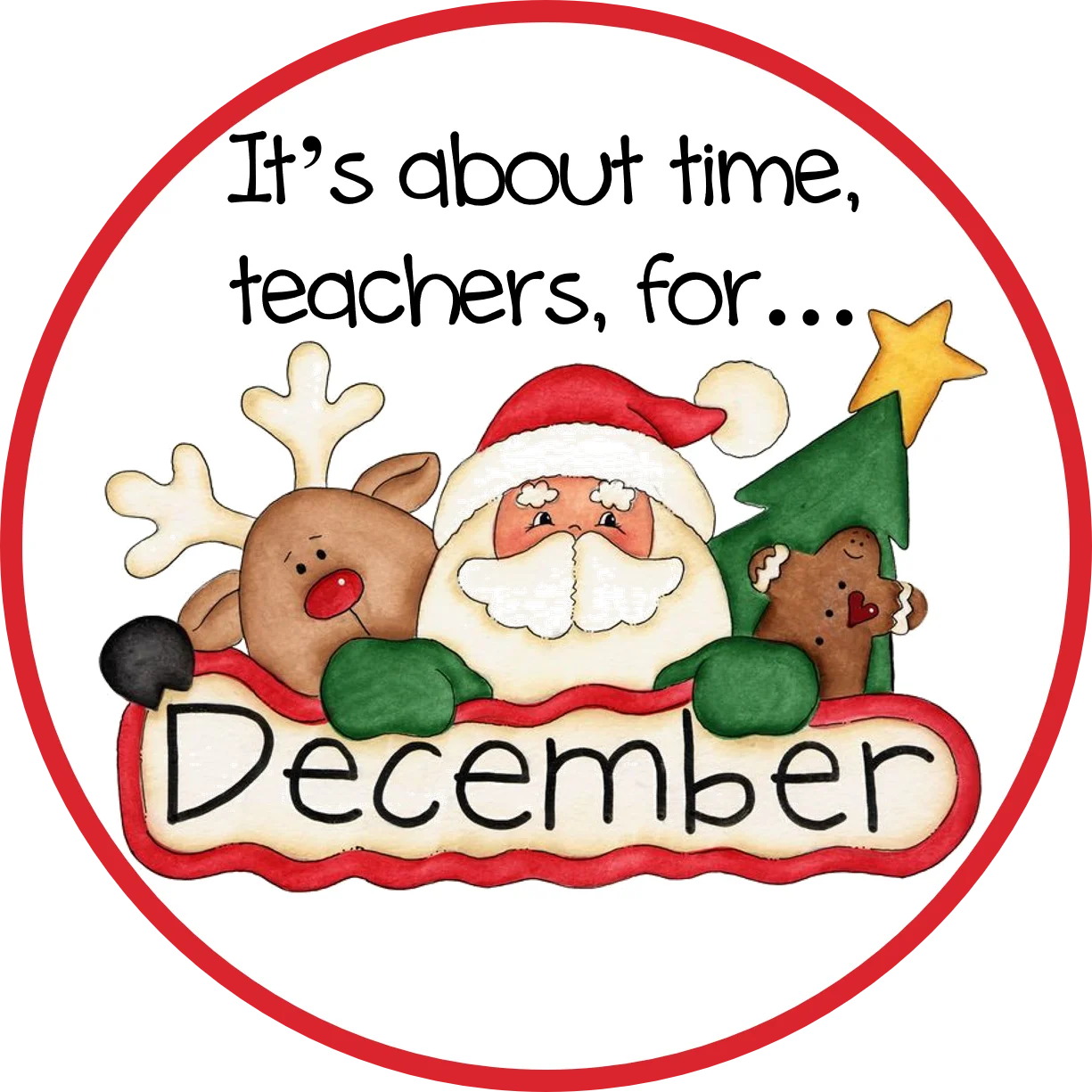 Festive December Teachers Celebration Clipart with Holiday Characters