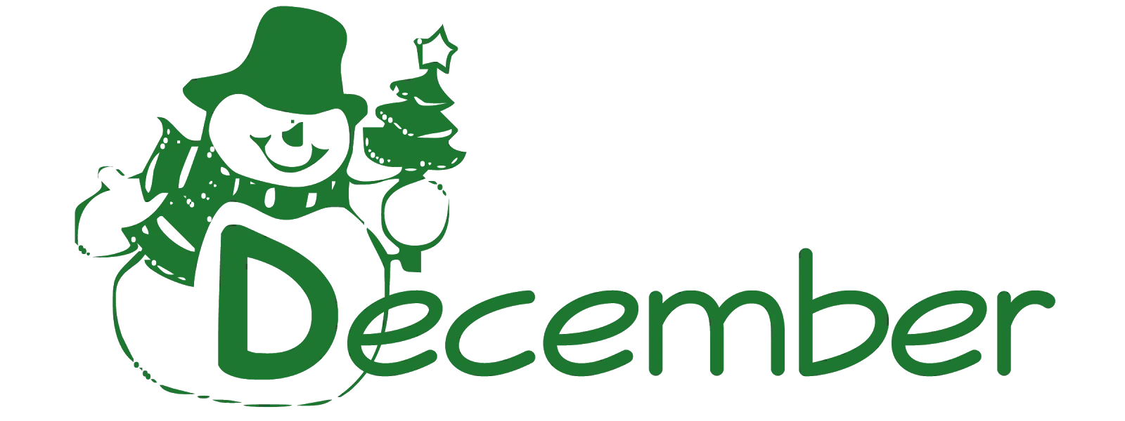 Festive Green Monochrome December Snowman Clipart with Seasonal Charm