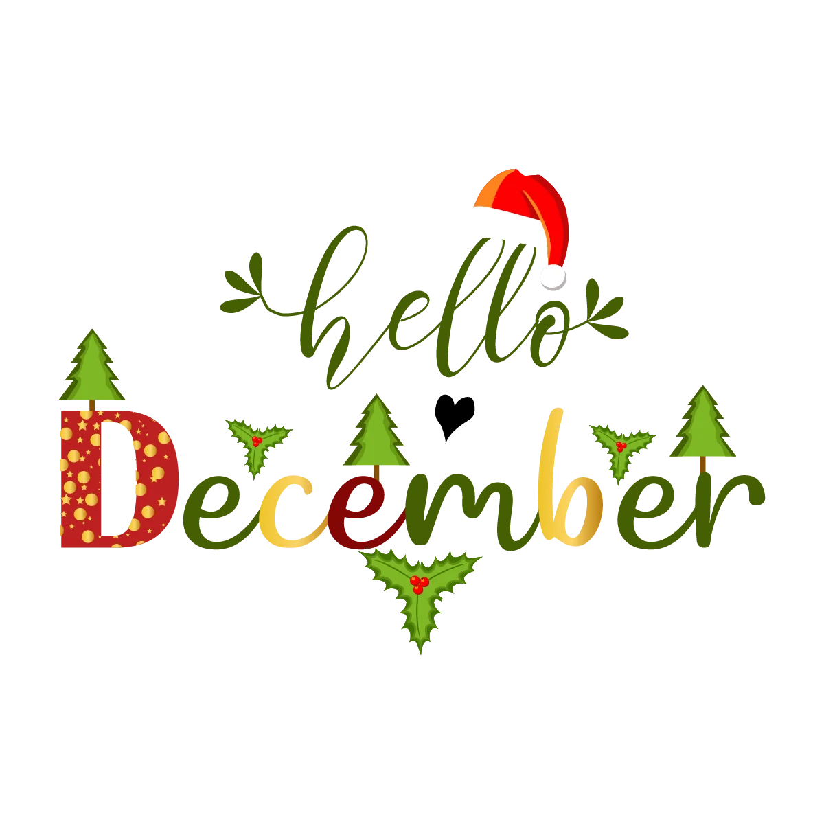 Festive Hello December Seasonal Greeting Clipart with Holiday Cheer