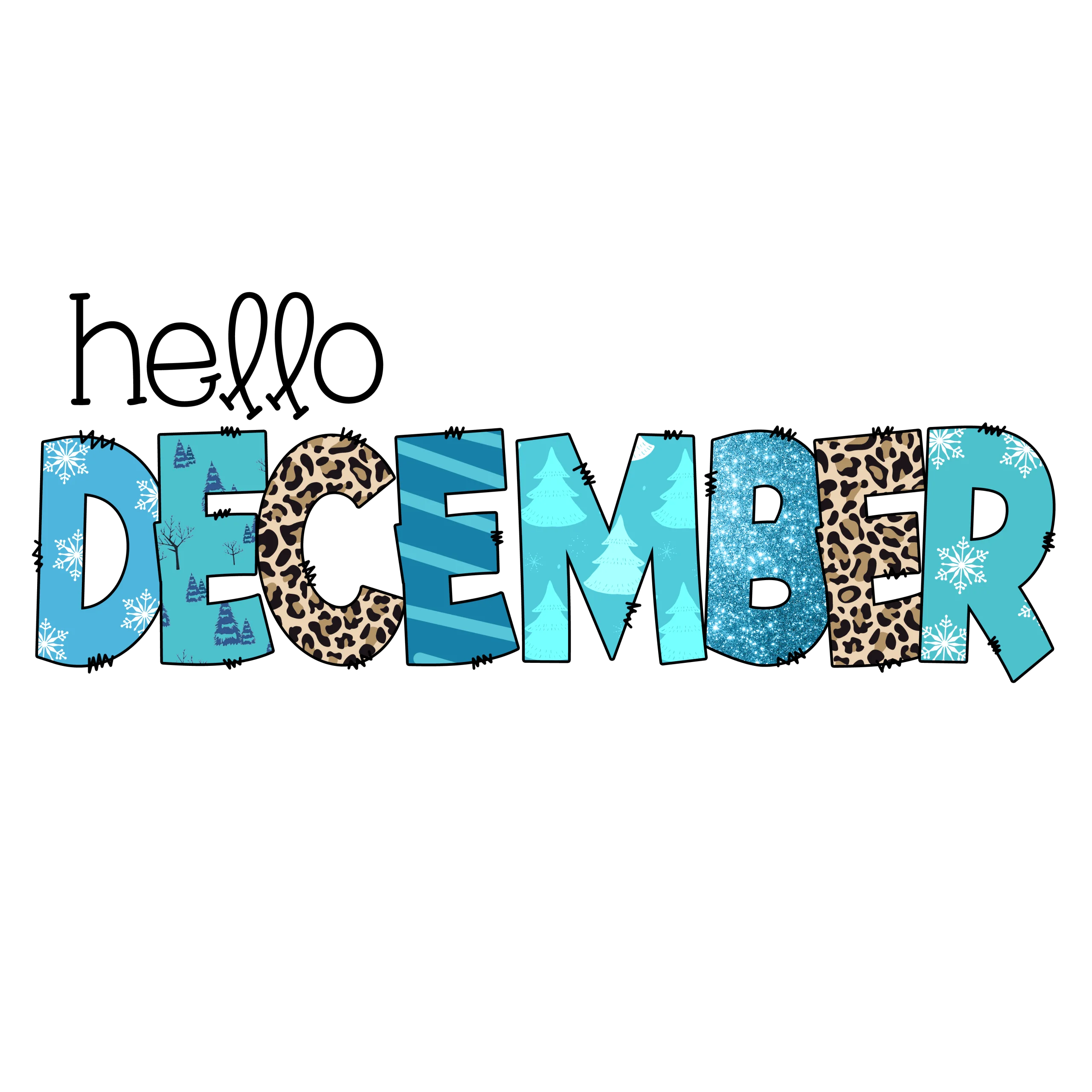 Hello December Winter Season Festive Clipart Design with Decorative Typography