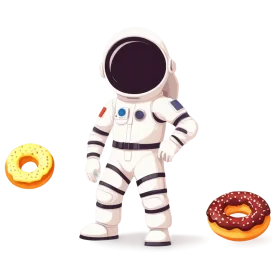 Playful Space Explorer Astronaut Clipart with Delectable Donut Companions
