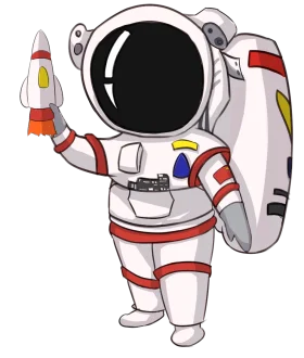 Playful Space Explorer Clipart: Astronaut Holding Rocket in Charming Cartoon Style