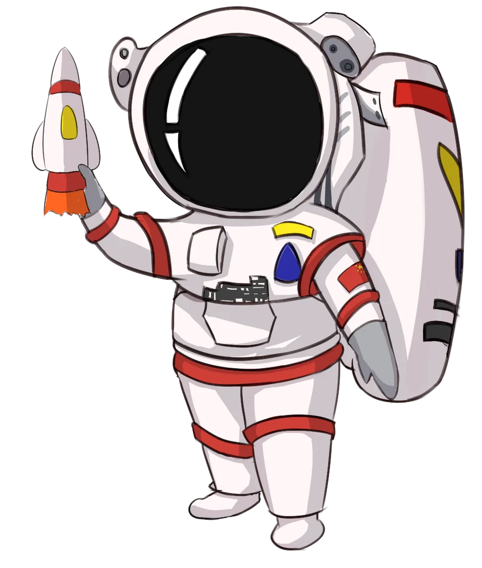Playful Space Explorer Clipart: Astronaut Holding Rocket in Charming Cartoon Style