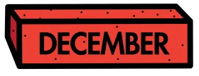 Retro Bold December Block Clipart with Textured Red Background Design
