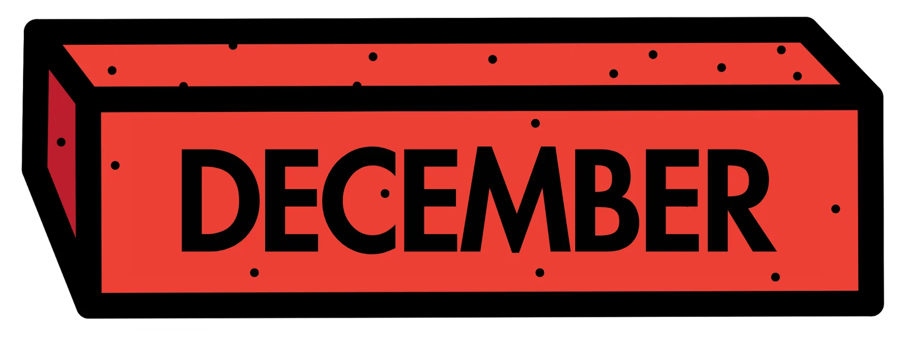 Retro Bold December Block Clipart with Textured Red Background Design