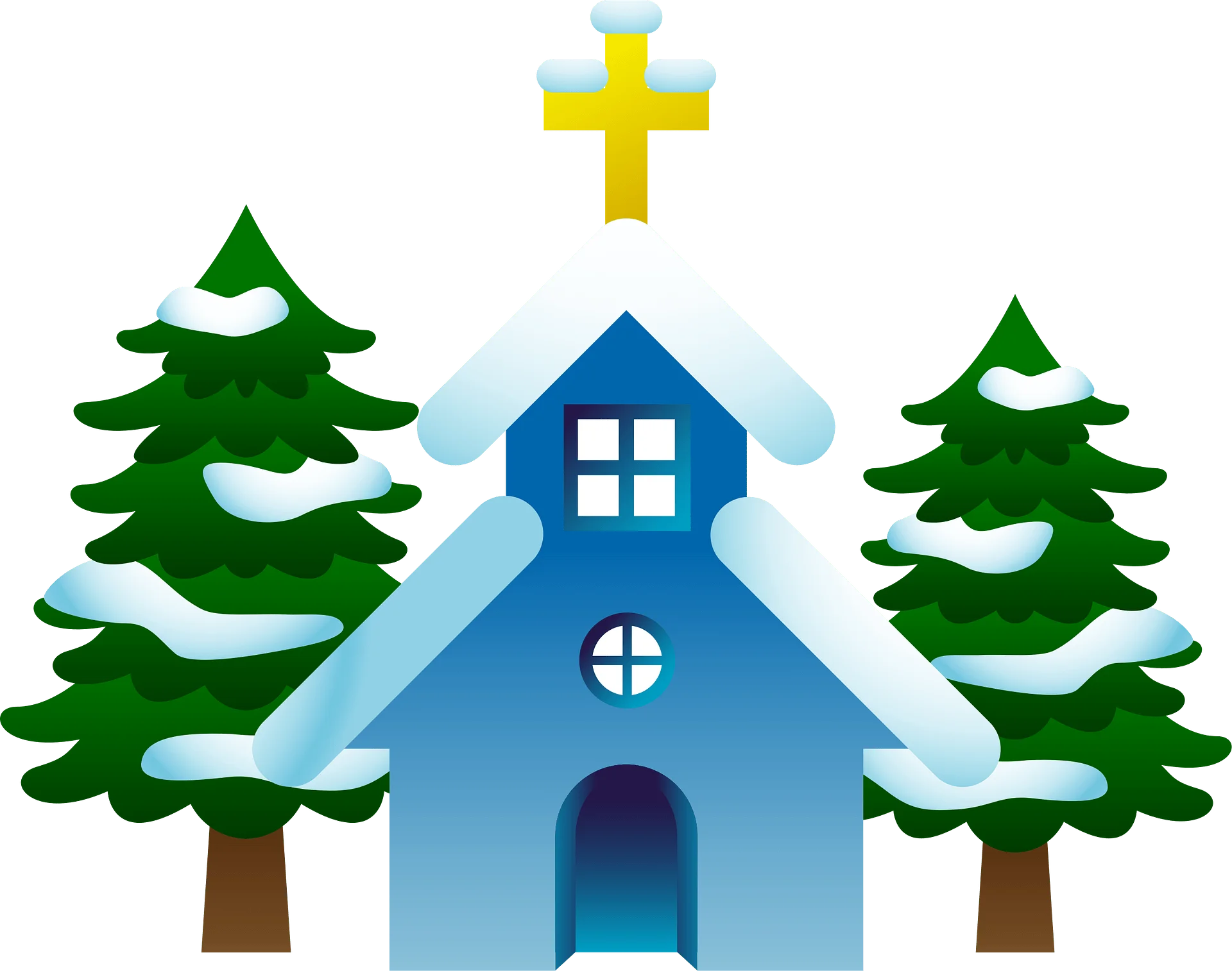 Serene Winter Landscape with Blue Church Clipart - Festive Holiday Scenery