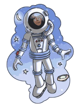 Whimsical Space Explorer Clipart: Charming Astronaut Illustration in Dreamy Blue Cosmos