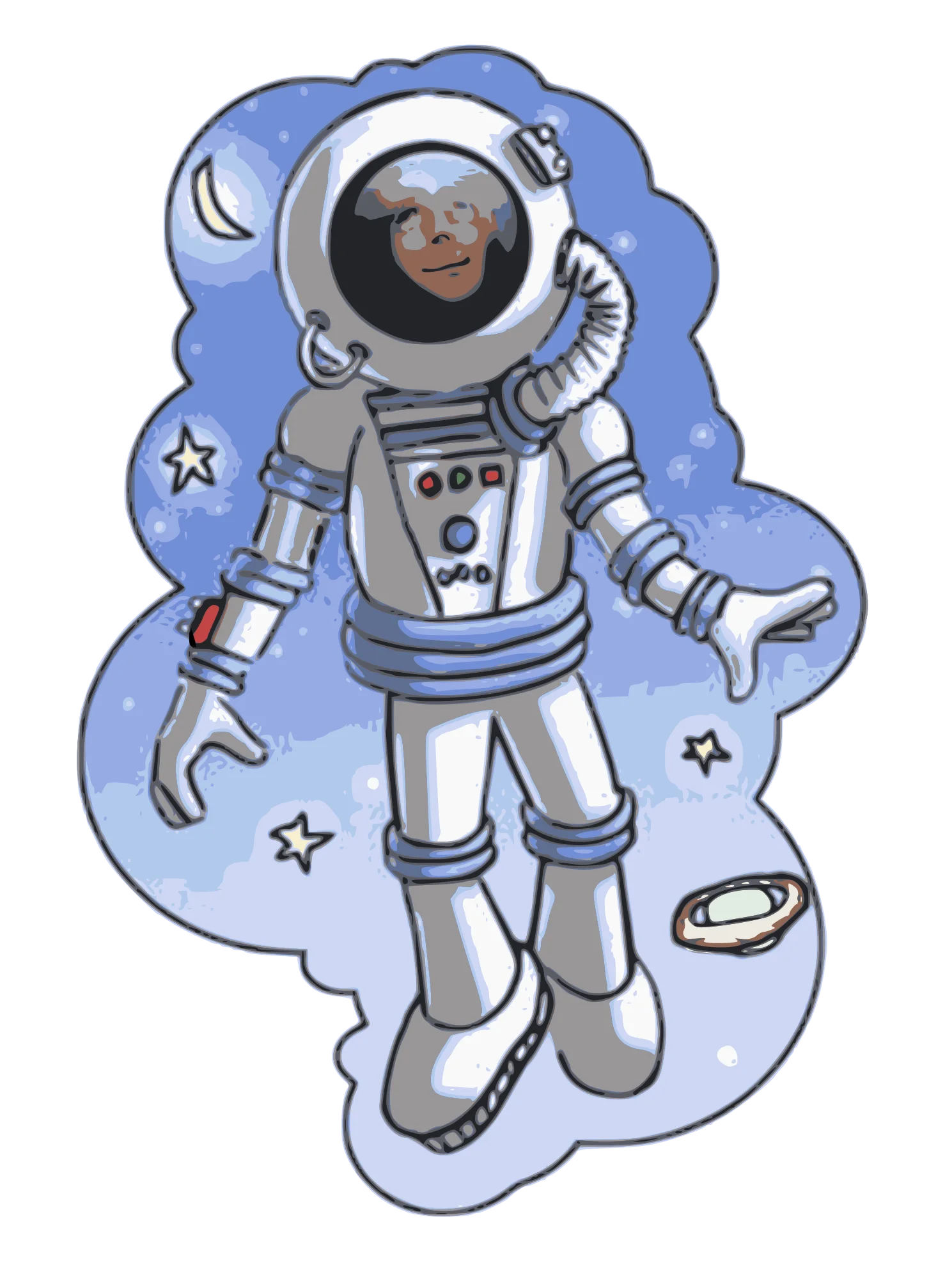 Whimsical Space Explorer Clipart: Charming Astronaut Illustration in Dreamy Blue Cosmos