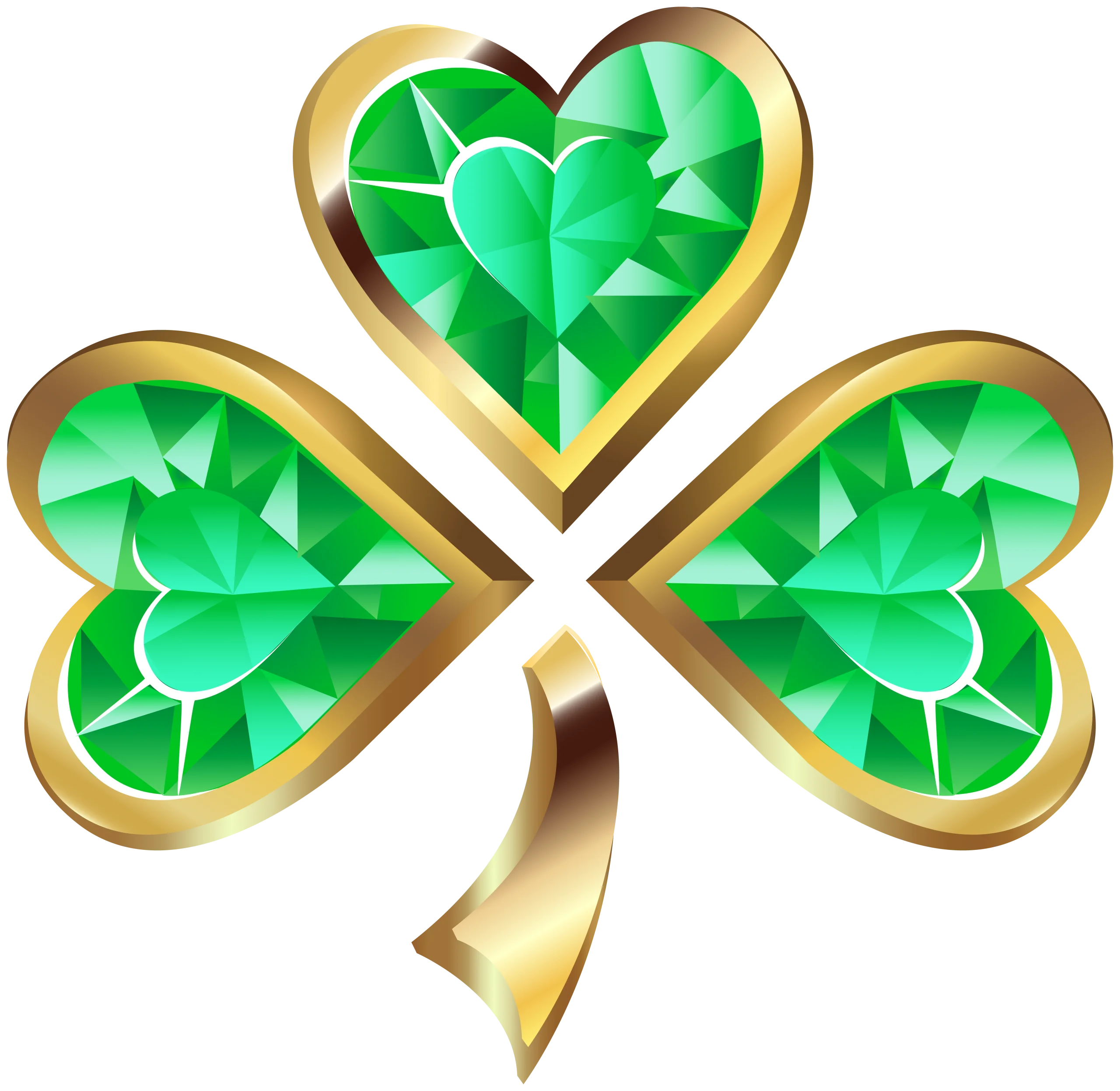 Elegant Emerald Shamrock Clipart with Golden Trim - St. Patrick's Day Symbol
