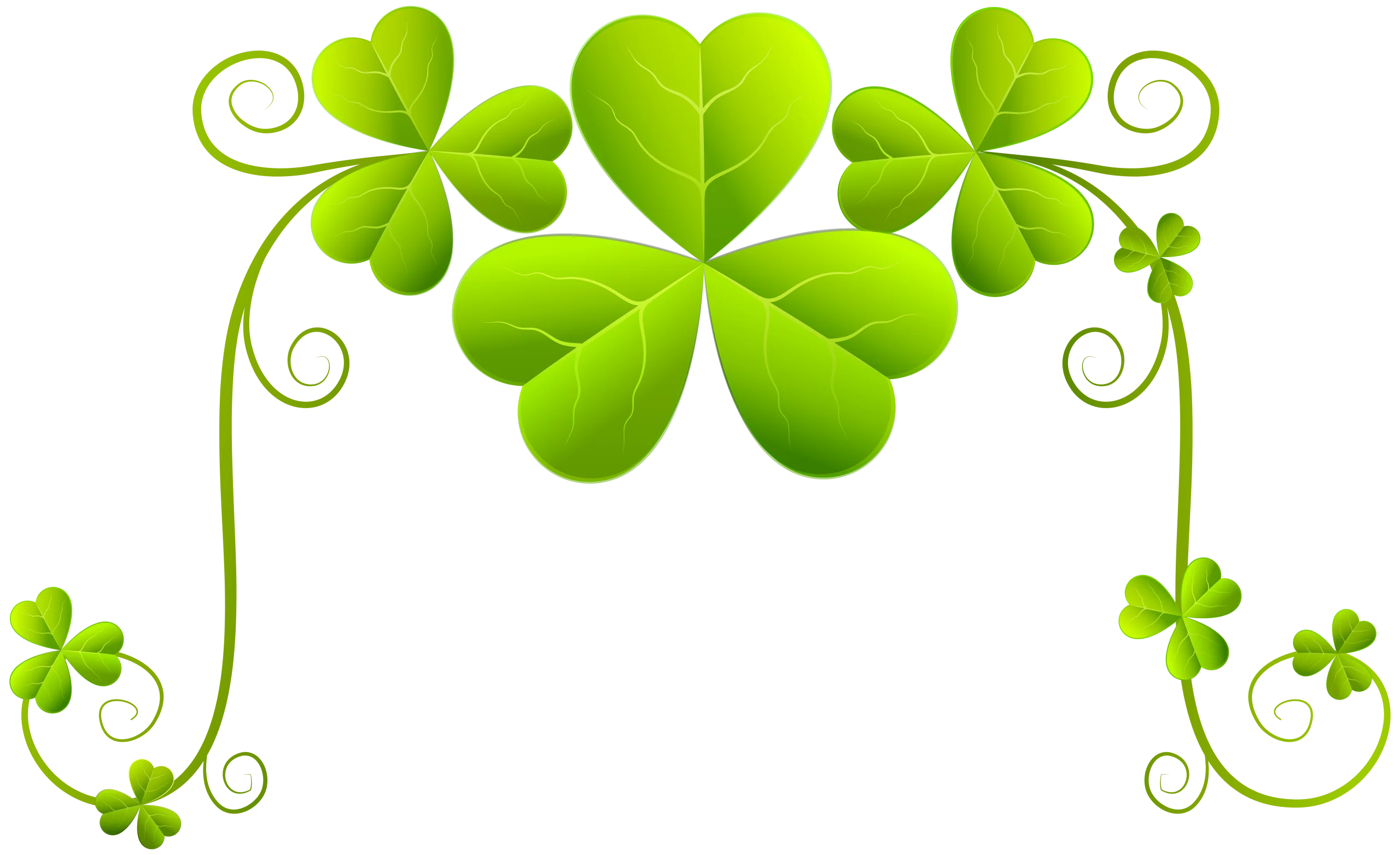 Elegant Green Shamrock Clover Leaf Clipart Design with Swirling Decorative Elements