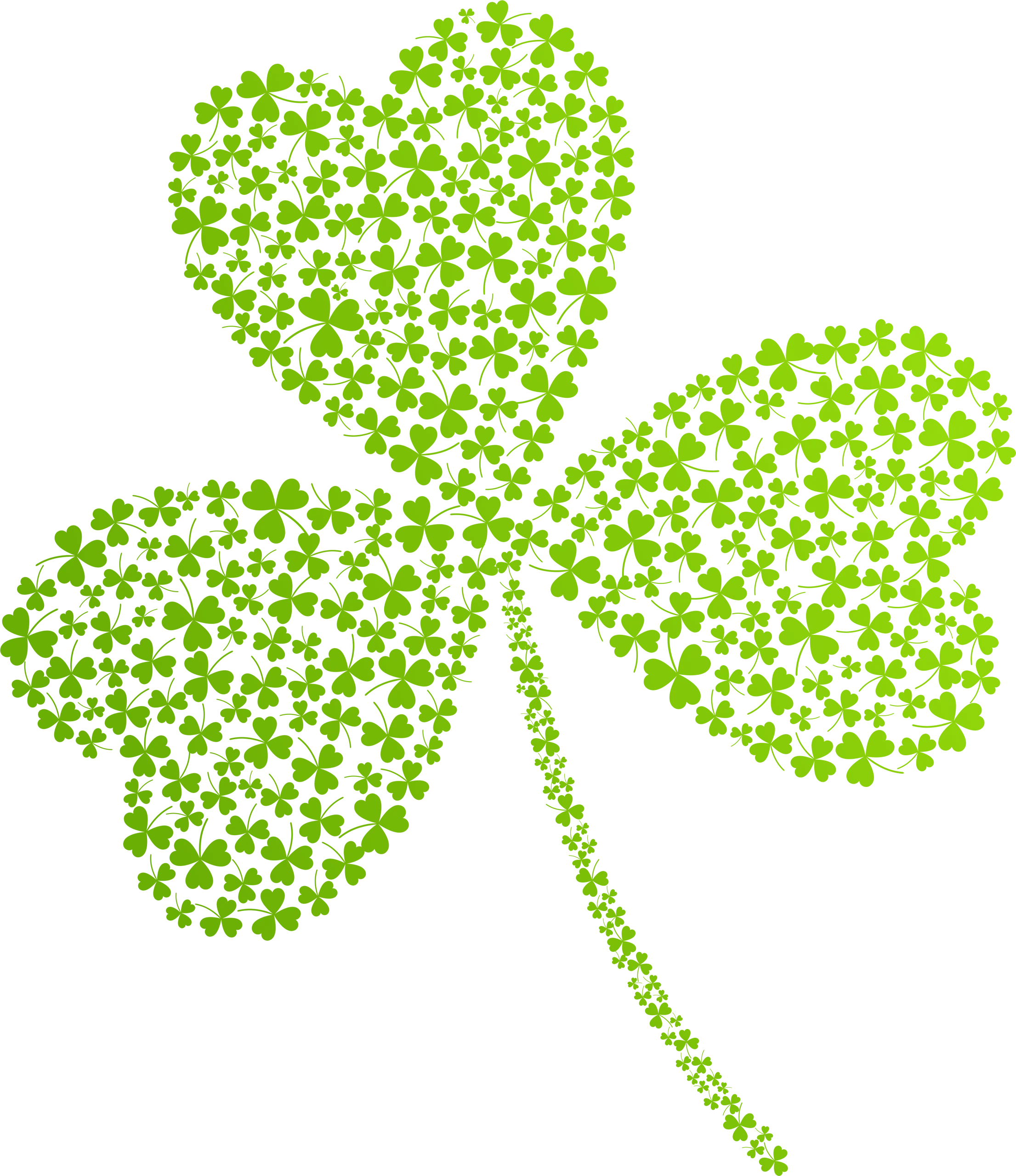 Enchanting Three-Leafed Shamrock Clipart Composed of Tiny Green Clovers