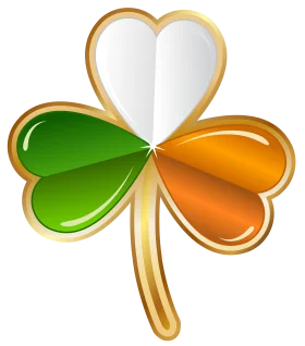Glossy Three-Leaf Clover Shamrock Clipart with Irish Flag Colors