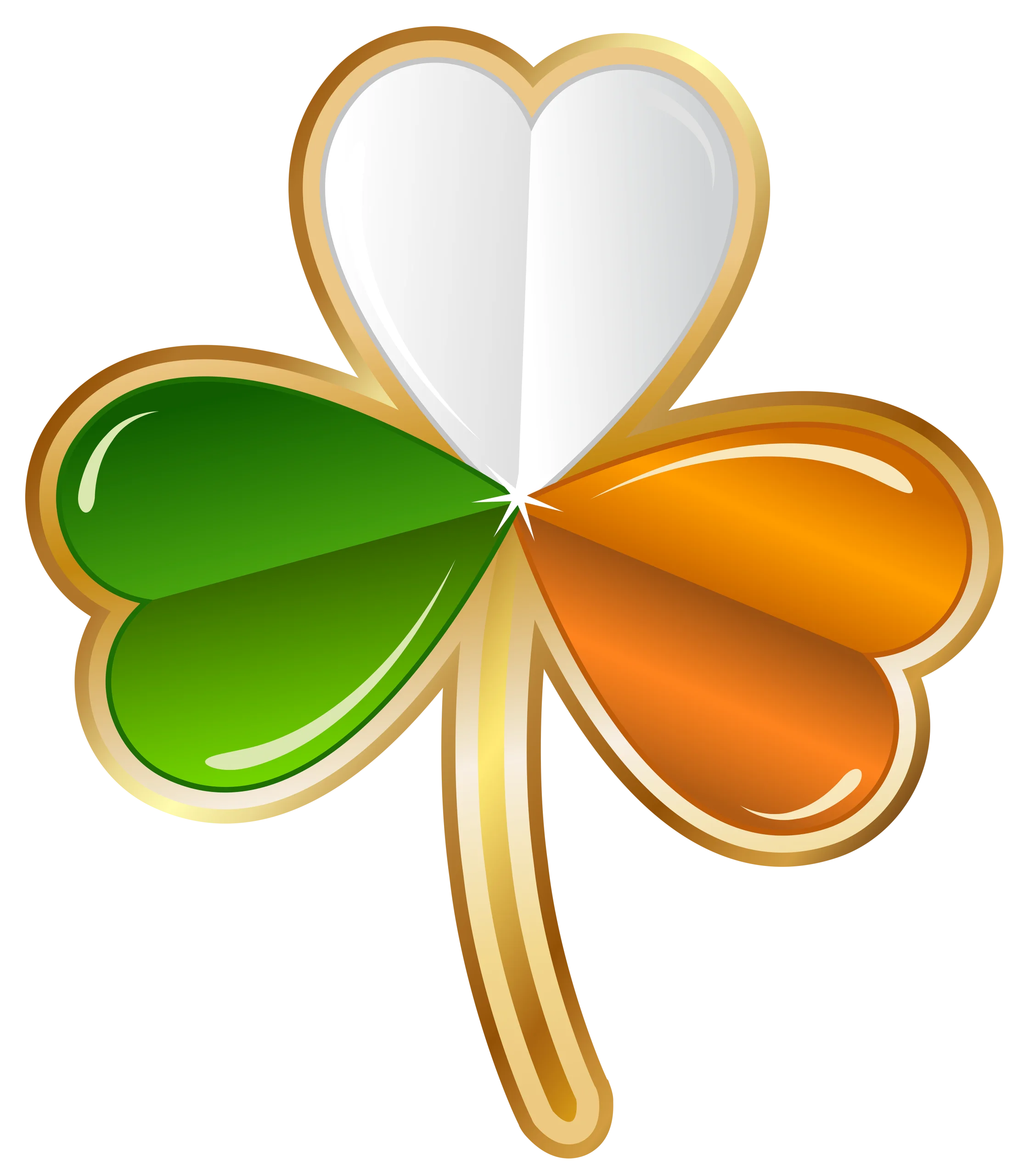 Glossy Three-Leaf Clover Shamrock Clipart with Irish Flag Colors