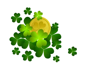 Lucky Golden Coin Surrounded by Lush Green Shamrock Clipart Design