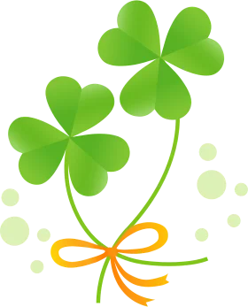 Lucky Green Shamrock Clover Leaves Tied with Golden Ribbon Clipart Design
