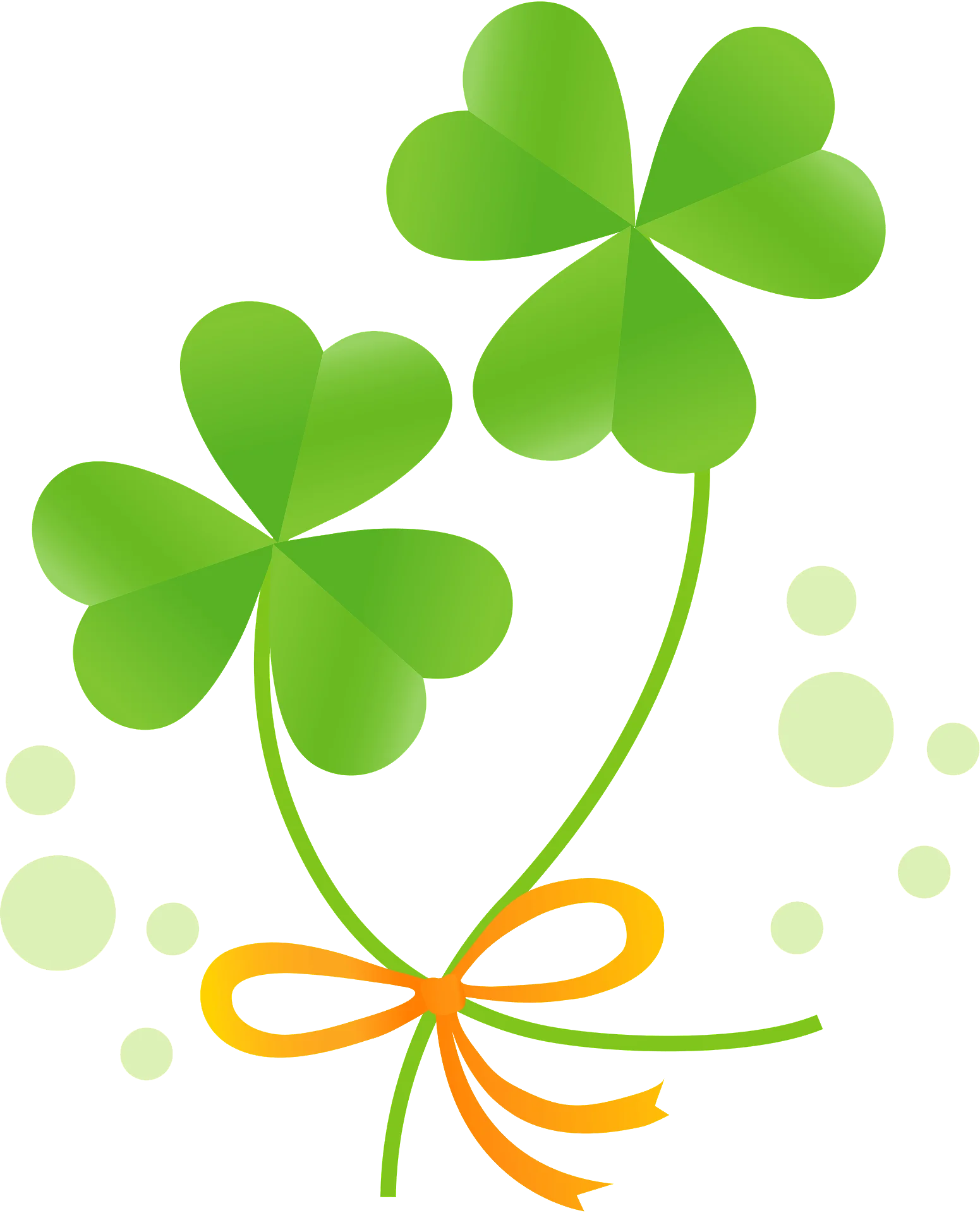 Lucky Green Shamrock Clover Leaves Tied with Golden Ribbon Clipart Design