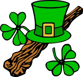 Lucky Irish Shamrock Leprechaun Hat and Shillelagh Clipart Design